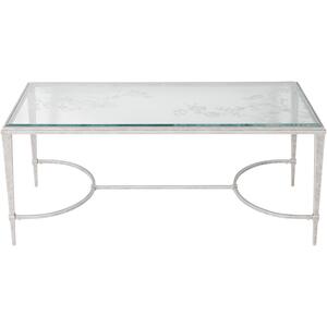 Laura Ashley Aria Etched Glass Distressed White Iron Coffee Table by The Arba Furniture Company
