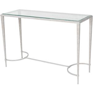 Laura Ashley Aria Etched Glass Distressed White Iron Console Table by The Arba Furniture Company