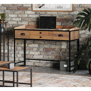 Ooki Reclaimed Wood & Black Steel Desk / Dressing Table 4 Drawer