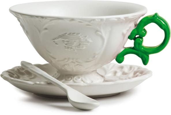 Porcelain Tea Cup Green Handle