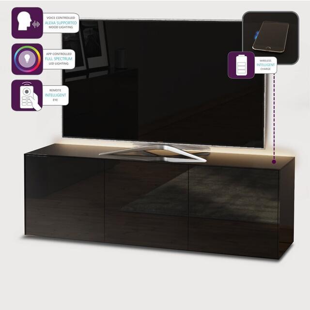 Frank Olsen TV Cabinet 150cm High Gloss Black with Wireless Phone Charger and LED Mood Lighting image 4
