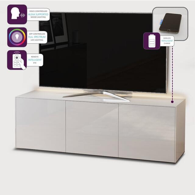 Frank Olsen TV Cabinet 150cm High Gloss White with Wireless Phone Charger and LED Mood Lighting image 4