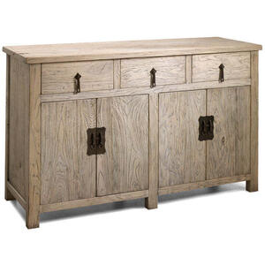 Oriental Country Wooden 4 Door 3 Drawer Sideboard - Natural Elm Finish