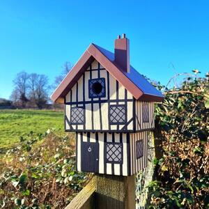 Handmade Tudor House Wooden Bird Box with Personalised Text by Lindleywood