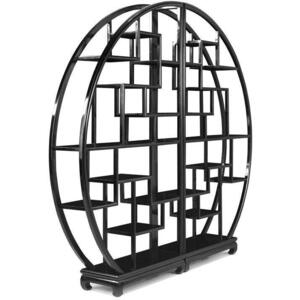 Chinese Large Circular Wooden Display Shelving Unit - Black Lacquer