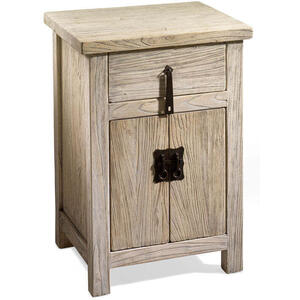 Oriental Country Wooden 2 Door 1 Drawer Bedside Cabinet - Natural Elm Finish