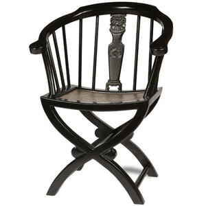Chinese Cross Legged Wooden Armchair - Black Lacquer