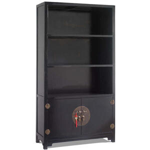 Oriental Wooden 2 Door 3 Shelf Book Cabinet Display Unit - Black Lacquer