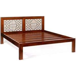 Ming Chinese Style Carved Wooden Kingsize Bed - Dark Elm