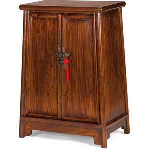 Oriental Tapered 2 Door Wooden Cabinet - Dark Elm with Brass Handles