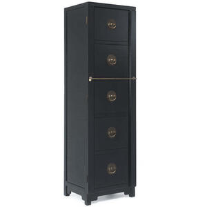 Chinese Tall Filing Cabinet with 5 Drawers, Black Lacquer
