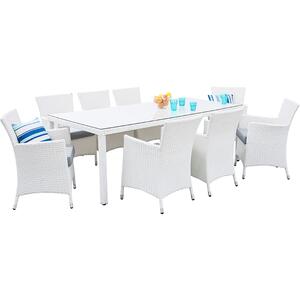 Italy 8 Seater Garden Rattan Dining Table and Chairs - White or Black