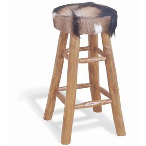 Mohawk Tall Round Goat Hide Bar Stool with Rustic Wood Base