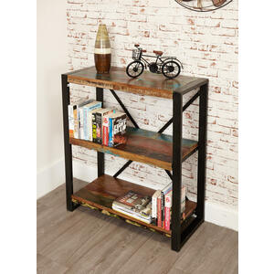 Shoreditch Rustic Low Bookcase Reclaimed Wood & Steel