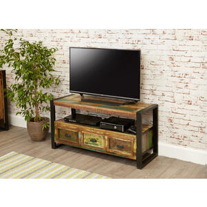 Shoreditch Rustic TV Cabinet Reclaimed Wood with 3 Drawer Storage