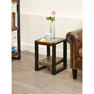 Shoreditch Rustic Low Lamp Side Table / Plant Stand in Reclaimed Wood & Metal