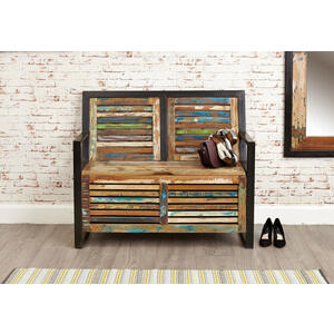Shoreditch Rustic Monks Bench in Reclaimed Wood & Steel