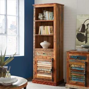 Coastal Reclaimed Wood Bookcase with Storage Cupboard & Drawer