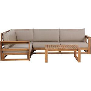 Right Hand 4 Seater Certified Acacia Wood Garden Corner Sofa Set Taupe TIMOR by Beliani