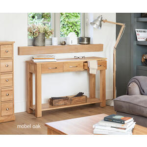 Mobel Solid Oak Modern Console Table 3 Drawers with Shelf
