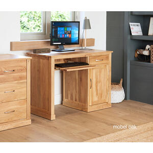 Mobel Oak Single Pedestal Modern Computer Desk with Pullout Keyboard Tray