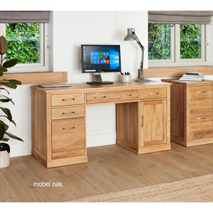 Mobel Oak Twin Pedestal Computer Desk by Baumhaus Furniture