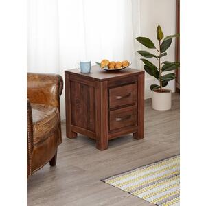 Mayan Walnut Rustic Bedside Table or Lamp Table with 2 Drawers
