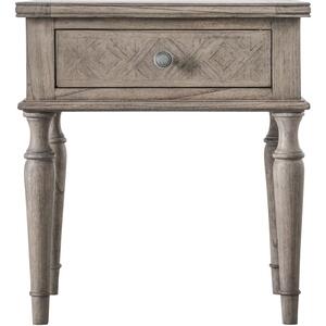 Mustique French Colonial 1 Drawer Side Table Mindy Wood with Inlaid Parquet Design in Round or Standard Design