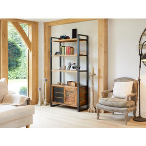 Urban Chic Reclaimed Wood & Metal Large Bookcase with Storage