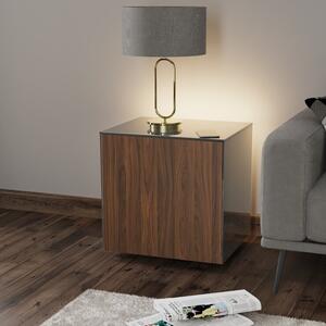 Frank Olsen Cube Lamp Table High Gloss Grey and Walnut Effect with Wireless Phone Charger and LED Mood Lighting