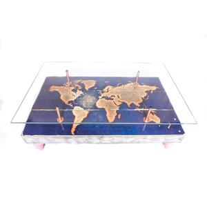Modern World Map Coffee Table with Glass Top