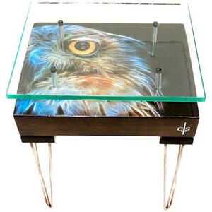 Electric Owl Wood Sleeper Quirky Side Table with Glass Top