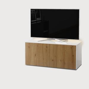 Frank Olsen TV Cabinet 110cm High Gloss White and Oak Effect with Wireless Phone Charging and Mood Lighting by Frank Olsen Furniture