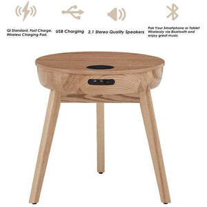 JF710 - San Francisco Speaker/Charging Side Table Oak - PRE ORDER FOR DELIVERY IN APRIL by Jual Furnishings