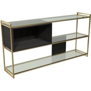Federico Black Stained Oak Veneer & Brass Frame Low Bookcase by Gillmore Space