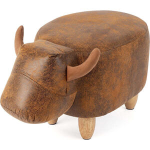 Benton the Bull Faux Brown Leather Footstool