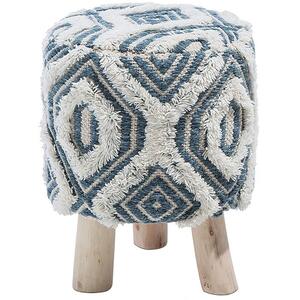 Wool Footstool White and Blue AGRA by Beliani