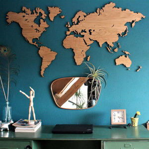 Wooden World Map Wall Art - Oak by Red Candy