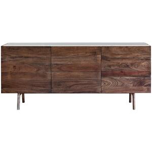 Barcelona Mid-Century Walnut 2 Door 3 Drawer Sideboard with White Marble Top