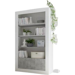 Como Two Door/Four Shelf Bookcase - White Gloss and Grey Finish