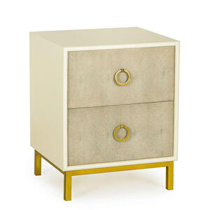 Amanda 2 Drawer Bedside Table in Cream Lacquer & Shagreen