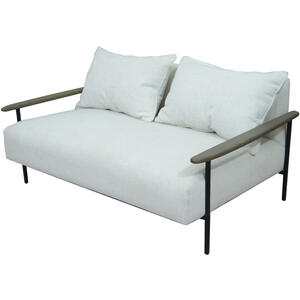 Millwork Natural Cream Upholstered Two Seater Sofa With Wooden Arm And Black Steel Frame