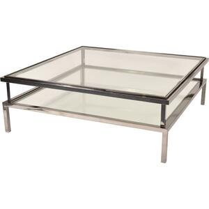 Hammersmith Stainless Steel and Glass Square Coffee Table with 2 Shelves