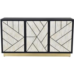 Abstract Three Door Sideboard Black and Off-White with Bone Inlay