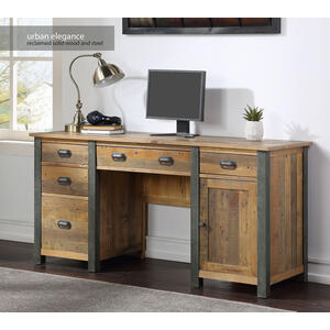 Urban Elegance Twin Pedestal Home Office Desk Reclaimed Wood and Aluminium