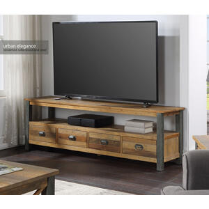 Urban Elegance Extra Large Widescreen TV Unit Reclaimed Wood and Aluminium