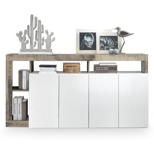 Florence Sideboard Four Doors - White Gloss and Natural Wood Finish