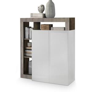 Florence High Sideboard Two Doors - White Gloss and Natural Wood Finish