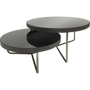 Pair of Chelsea Black Iron Round Coffee Tables with Black Tinted Glass