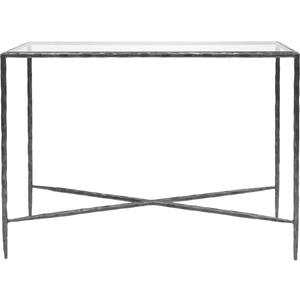 Patterdale Hand Forged Console Table Small 110x30cm Brushed Grey, Glass Top by The Arba Furniture Company